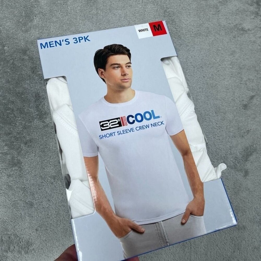 32 Degrees Cool Mens 3pk Crew Neck T-Shirts Medium White a0762